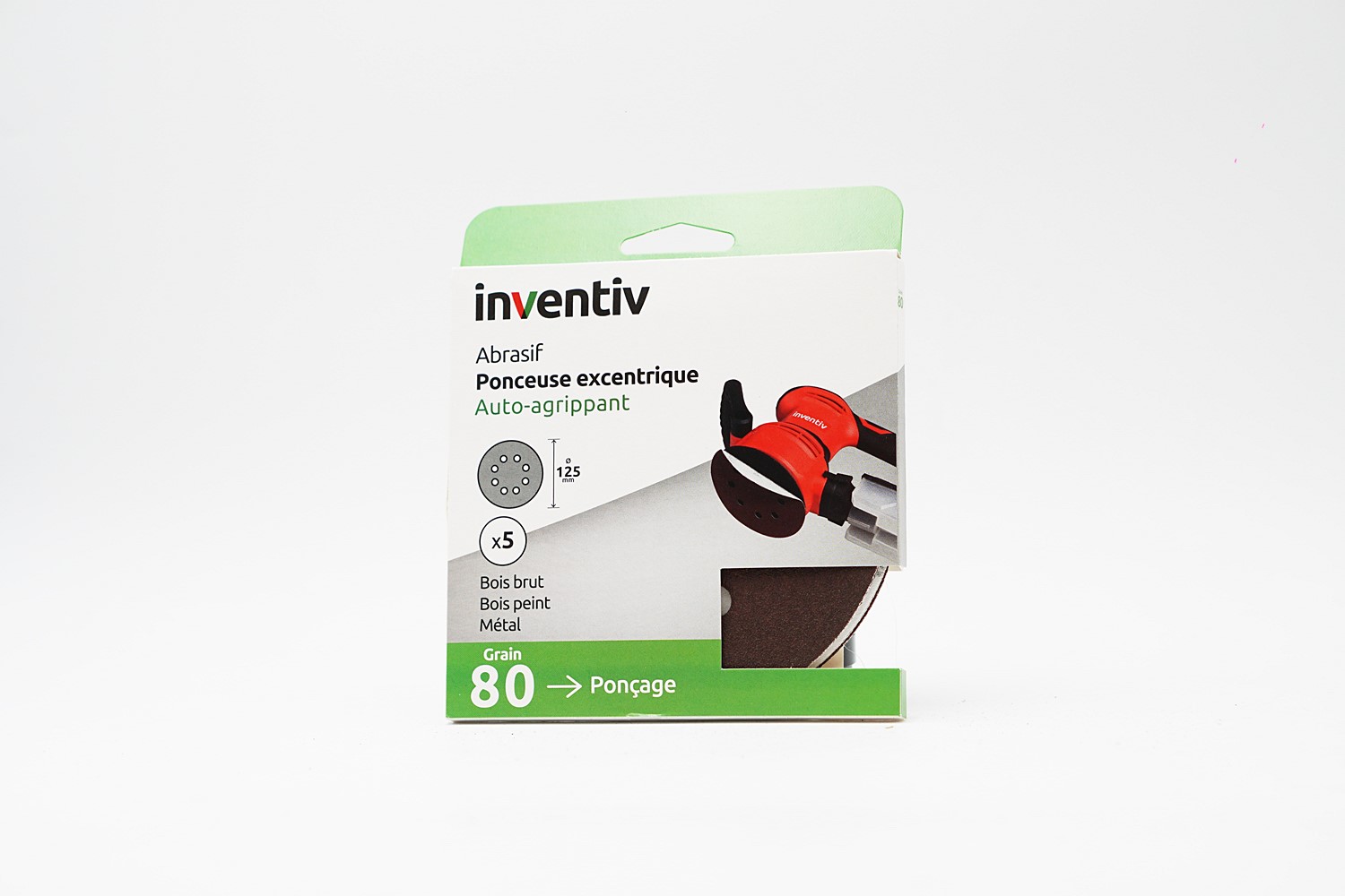 5 disques de ponçage 8 trous Ø125mm grains 80 - INVENTIV
